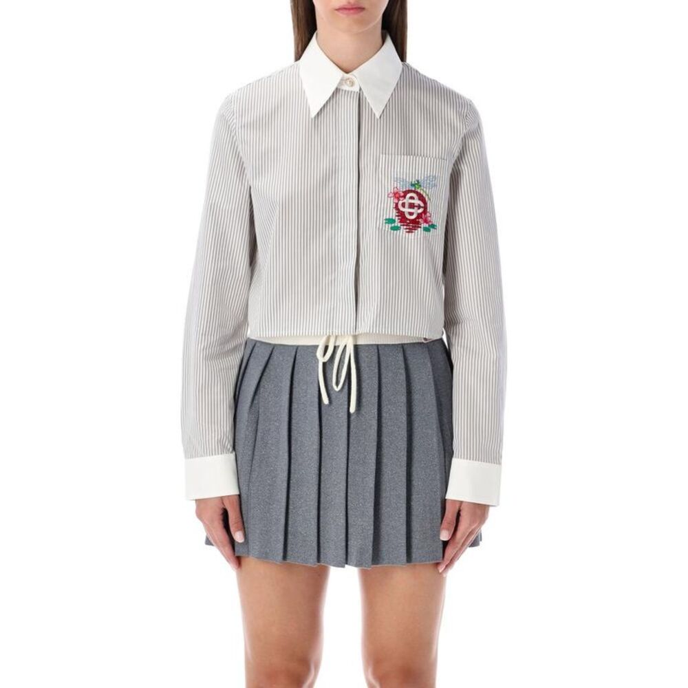 CASABLANCA Striped Embroidered Cotton Poplin Shirt Women STRIPE WHITE Shirts